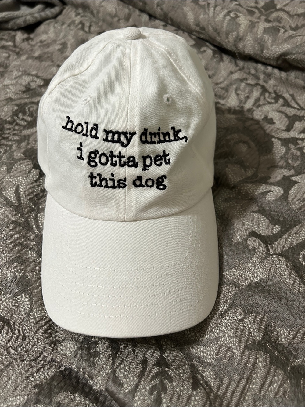 White 'Hold My Drink, I Gotta Pet This Dog' Baseball Cap